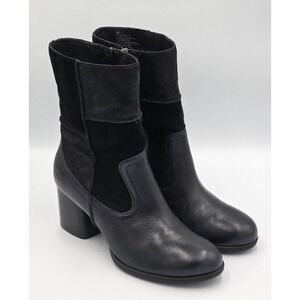 Born Women's Size 7M Hayley Boots Patchwork Block Heel Suede Black Leather